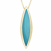 9ct Yellow Gold Turquoise Toscana Long Marquise Necklace. P1613.