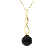 9ct Yellow Gold Whitby Jet 10mm Bead Twist Necklace. p1930.