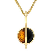 9ct Yellow Gold Whitby Jet Amber Semi Circle Long Top Necklace P1449