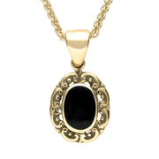 9ct Yellow Gold Whitby Jet Antique Frame Necklace. P128. 
