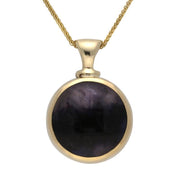 9ct Yellow Gold Whitby Jet Blue John Double Sided Round Dinky Fob Necklace