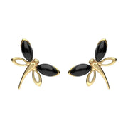 9ct Yellow Gold Whitby Jet Butterfly Stud Earrings E1898.
