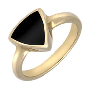 9ct Yellow Gold Whitby Jet Curved Triangle Ring R407