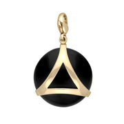 9ct Yellow Gold Whitby Jet Disc Open Triangle Large Charm. G586.