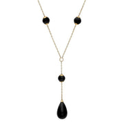 9ct Yellow Gold Whitby Jet Four Stone Dropper Necklace N803