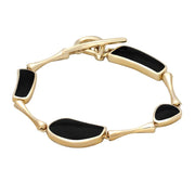 9ct Yellow Gold Whitby Jet Four Stone Triangle Rectangle T Bar Bracelet, B476.