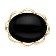 9ct Yellow Gold Whitby Jet Framed Frill Edge Oval Brooch. M189.