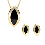 9ct Yellow Gold Whitby Jet Framed Marquise Two Piece Set S045