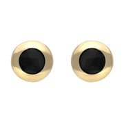 9ct Yellow Gold Whitby Jet Framed Round Stud Earrings
