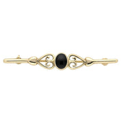 9ct Yellow Gold Whitby Jet Heart Bar Brooch. M021.