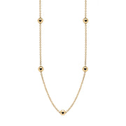 9ct Yellow Gold Whitby Jet Heart Link Disc Chain Necklace, N746.