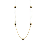 9ct Yellow Gold Whitby Jet Heart Link Disc Chain Necklace, N746.