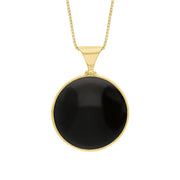 9ct Yellow Gold Whitby Jet Lapis Lazuli Queens Jubilee Hallmark Double Sided Round Necklace, P149_JFH
