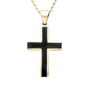 9ct Yellow Gold Whitby Jet Large Channel Cross Necklace P536
