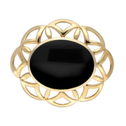9ct Yellow Gold Whitby Jet Large Flower Brooch. M196.