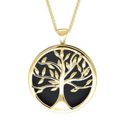 9ct Yellow Gold Whitby Jet Large Round Tree of Life Necklace P3418