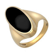 9ct Yellow Gold Whitby Jet Long Oval Ring. R085.
