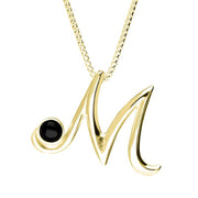 9ct Yellow Gold Whitby Jet Love Letters Initial M Necklace P3460C