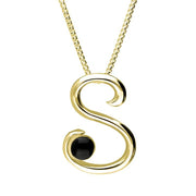 9ct Yellow Gold Whitby Jet Love Letters Initial S Necklace P3466C