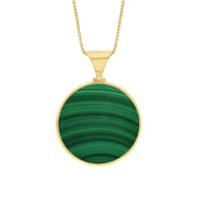 9ct Yellow Gold Whitby Jet Malachite Queens Jubilee Hallmark Double Sided Round Necklace