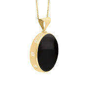 9ct Yellow Gold Whitby Jet Malachite Queens Jubilee Hallmark Double Sided Round Necklace, P149_JFH