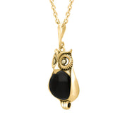 9ct Yellow Gold Whitby Jet Marcasite Small Owl Necklace