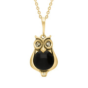9ct Yellow Gold Whitby Jet Marcasite Small Owl Necklace