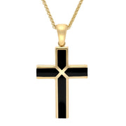 9ct Yellow Gold Whitby Jet Medium Four Stone Cross Necklace