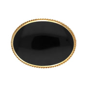 9ct Yellow Gold Whitby Jet Medium Oval Rope Edge Brooch. M040.