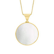 9ct Yellow Gold Whitby Jet Mother of Pearl Queens Jubilee Hallmark Double Sided Round Necklace, P149_JFH