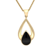 9ct Yellow Gold Whitby Jet Open Framed Pear Drop Necklace. P210