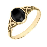 9ct Yellow Gold Whitby Jet Oval Celtic Shoulder Ring R827