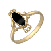 9ct Yellow Gold Whitby Jet Oval Fancy Ring, R103.