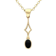9ct Yellow Gold Whitby Jet Oval Drop Necklace. P166.