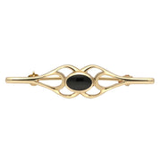 9ct Yellow Gold Whitby Jet Oval Pierced Spoon Brooch. M227.