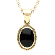 9ct Yellow Gold Whitby Jet Oval Rope Edge Pendant P164 