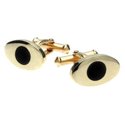 9ct Yellow Gold Whitby Jet Oval Round Stone Cufflinks. cl231.