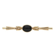 9ct Yellow Gold Whitby Jet Oval Scroll Brooch. M063.
