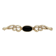 9ct Yellow Gold Whitby Jet Oval Scroll Brooch. M101.