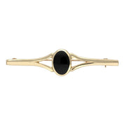 9ct Yellow Gold Whitby Jet Oval Split Bar Brooch. M232.