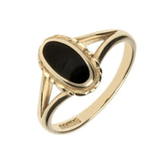 9ct Yellow Gold Whitby Jet Oval Split Shank Ring R116