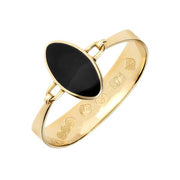 9ct Yellow Gold Whitby Jet Oval Stone Heavy Bangle, B021.