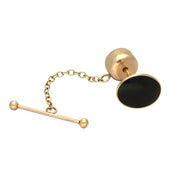 9ct Yellow Gold Whitby Jet Oval Tie Pin. CL009.
