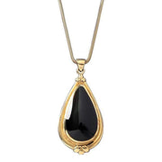 9ct Yellow Gold Whitby Jet Pear Shape Fleur Necklace P068