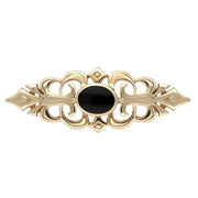 9ct Yellow Gold Whitby Jet Pierced Bar Brooch. M044.