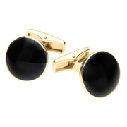 9ct Yellow Gold Whitby Jet Round Cufflinks. cl420.