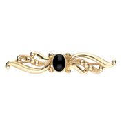 9ct Yellow Gold Whitby Jet Scroll Bead Brooch