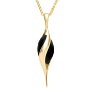 9ct Yellow Gold Whitby Jet Single Bead Twist Necklace. P1952.