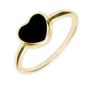 9ct Yellow Gold Whitby Jet Single Heart Ring. R673.