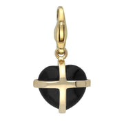 9ct Yellow Gold Whitby Jet Small Cross Heart Charm G480